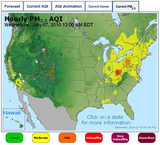 AirNow PM 2.5 readings for America 0707/2010 12 AM