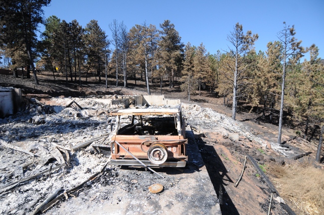  Fourmile Canyon Wildfire, West of Boulder, Colorado, September 2010 - burned garage and vehicles at home burned to the ground