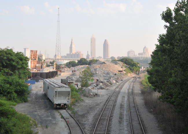 Cleveland in sea of smog from Cleveland Flats