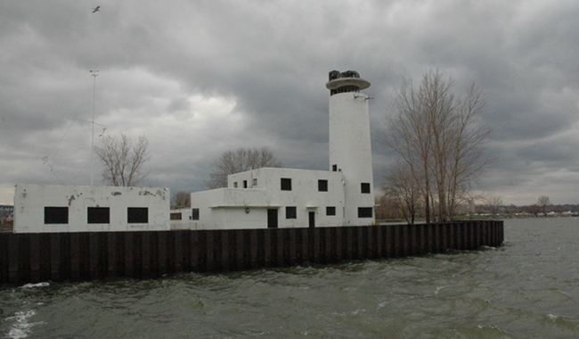 Lake Erie view of historic Cleveland Coast Guard Station, by Milton Dyer
