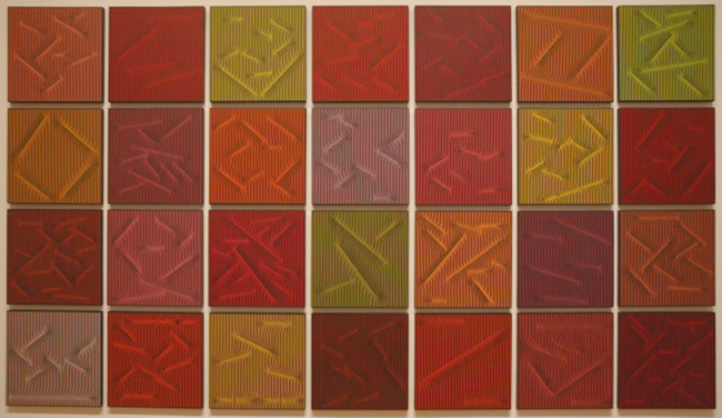 Julian Stanczak - "Continuous Line + Black" 2005 - Acrylic on board 28 panels each 16 inches square