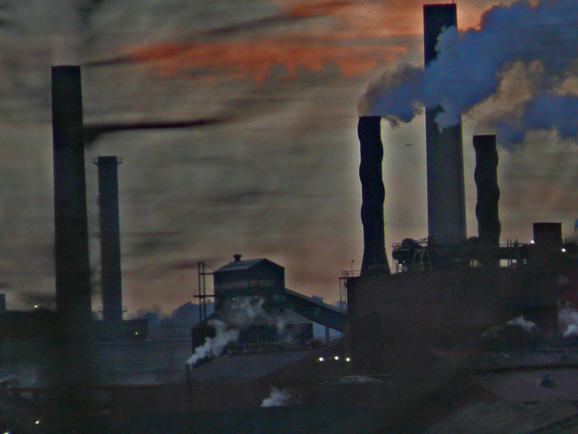 Hamilton Ontario Dofasco steel mill  from  Burlington Bay Skybridge on QEW image jeff buster 11.21.10