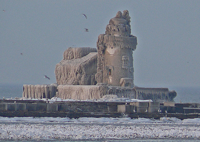 Cleveland light house on Cuyahoga in lake erie ice image jeff buster 12.30.10