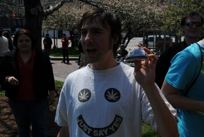 Founder of Akron's Plant Kingdom, Jeremy Koosed, promotes amazing health benefits of MMJ's cannabis-cousin Hemp, at 2011 Cleveland Medical Marijuana Rally