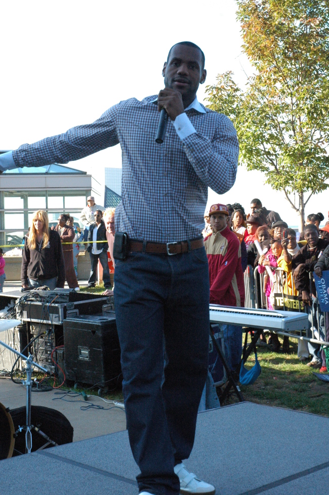 LeBron James promoting voting at a Russell Simmons Get Out The Vote Rally in Cleveland Ohio