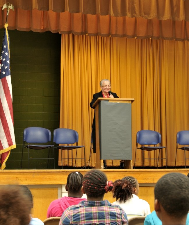 Cincinnati Civil Rights leader Marian Spencer speaking at Taft STEM Elementary School MLK Day 2011