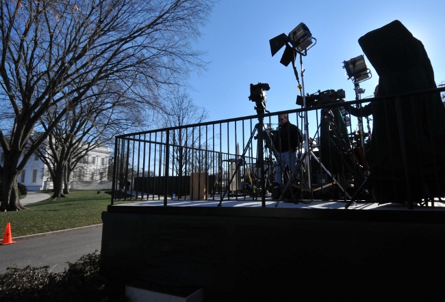 White House (in background) Media Staging Area and Media Stage at North West Gate