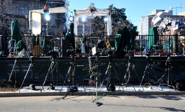 President Obama's view of the Media Stage when he speaks from the White House driveway