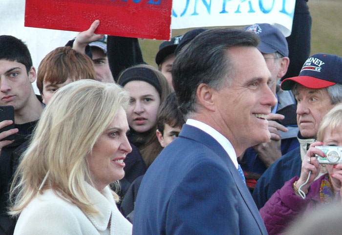 mitt romney after primary voting in belmont mass with wife anne