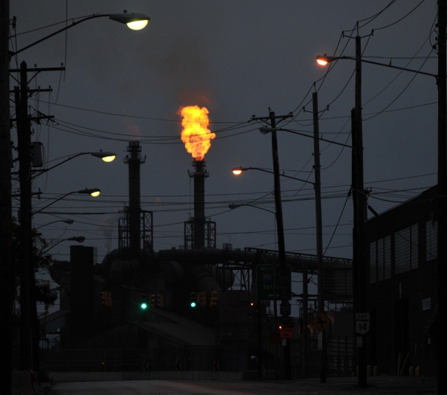 Mittal Cleveland Works Flame viewed from downtown Cleveland