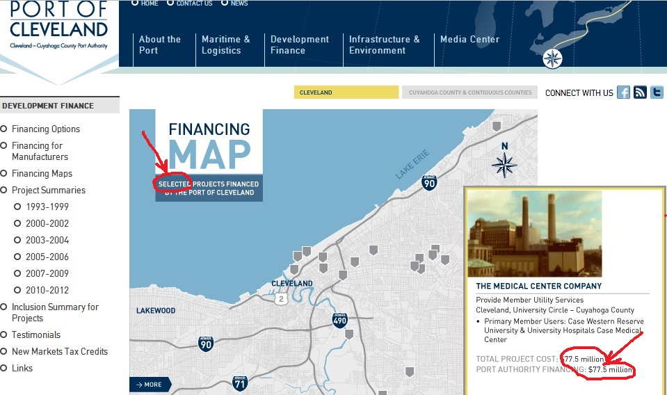 Cleveland cuyahoga county port authority map of bond investments omits myers university square parking garage vote no on issue 108