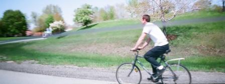 Man riding the curb lane off ramp at West 25th I-71 exit