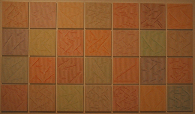 Julian Stanczak - "Continuous Line + White", 2005 - Acrylic on Board, 28 panels 16 inches square each