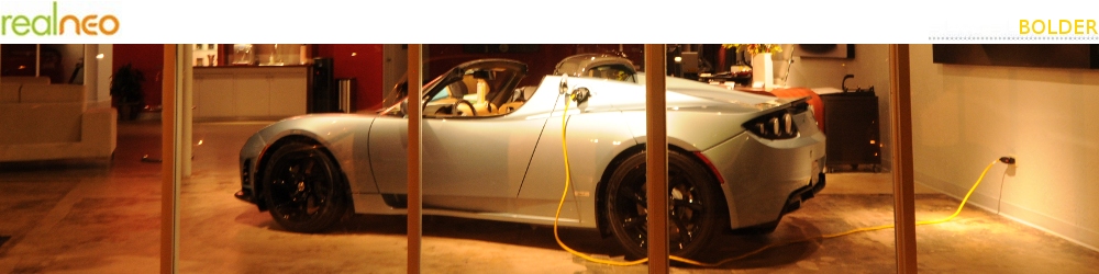 Tesla roadster at the Boulder Colorado Tesla Dealership Pearl Street Mall