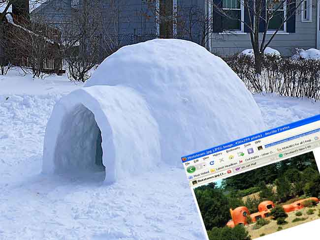 igloo and web image of flintstone house burlingame