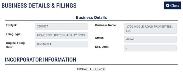Michael George - 1705 NOBLE ROAD PROPERTIES, LLC