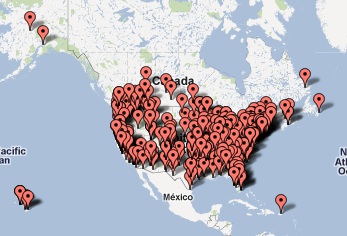 map of USA occupy wall street protest sites from the Daily Kos