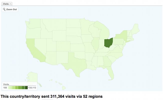 Google Analytics Map showing REALNEO traffic distribution by state