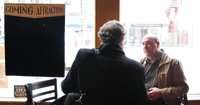 Ed Hauser at Talkies, Cleveland, Ohio, Discussing saving Coast Guard Station