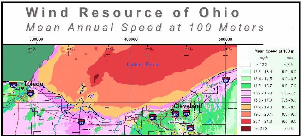 Lake Erie Wind Map at 100 Meters