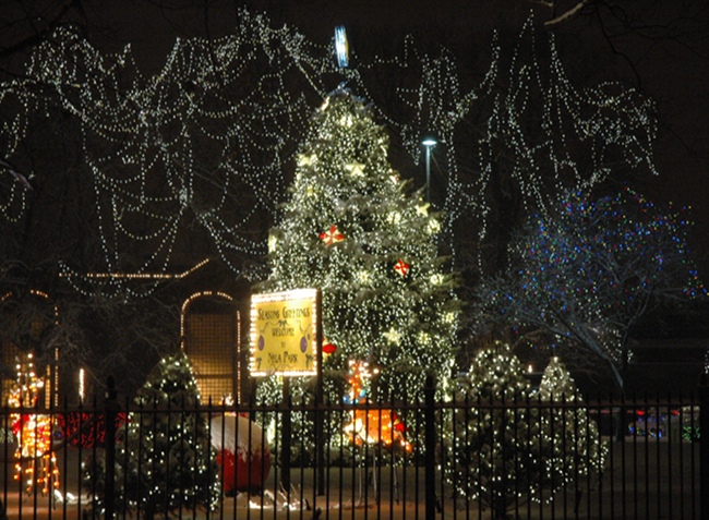 2009 Holiday Lighting Display at GE Lighting & Electrical Institute, Nela Park, East Cleveland, Ohio, in Snowfall