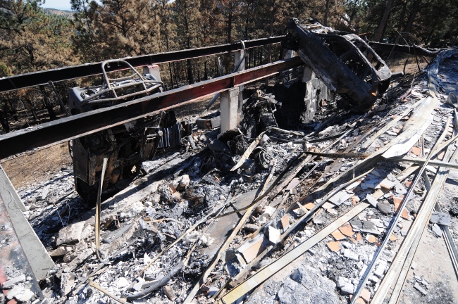  Fourmile Canyon Wildfire, West of Boulder, Colorado, September 2010 - burned garage and vehicles at home burned to the ground
