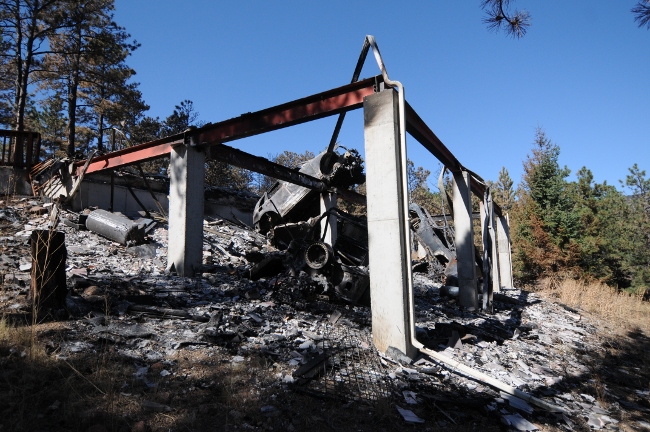  Fourmile Canyon Wildfire, West of Boulder, Colorado, September 2010 - burned garage and vehicles at home burned to the ground