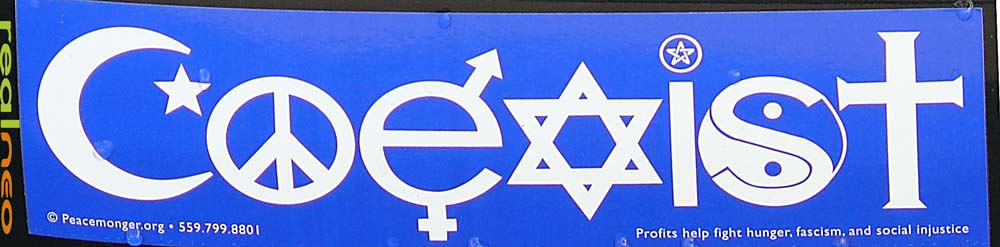 coexist bumper sticker copyright peacemonger.org