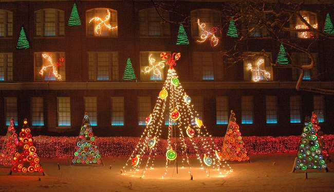 2009 Holiday Lighting Display at GE Lighting & Electrical Institute, Nela Park, East Cleveland, Ohio, in Snowfall