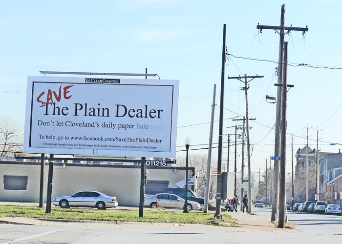 plain dealer newspaper fade away layoff cleveland ohio billboard campaign