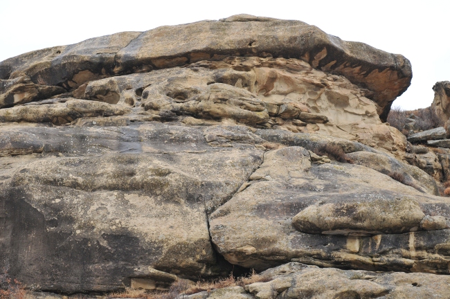 Discoloration on Rock formation of Archuleta Mesa, Jicarilla Apache Reservation, north of Dulce, New Mexico