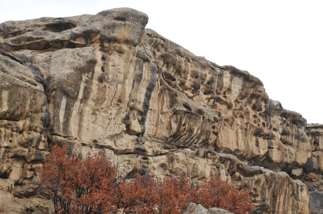 Discoloration on Rock formation of Archuleta Mesa, Jicarilla Apache Reservation, north of Dulce, New Mexico