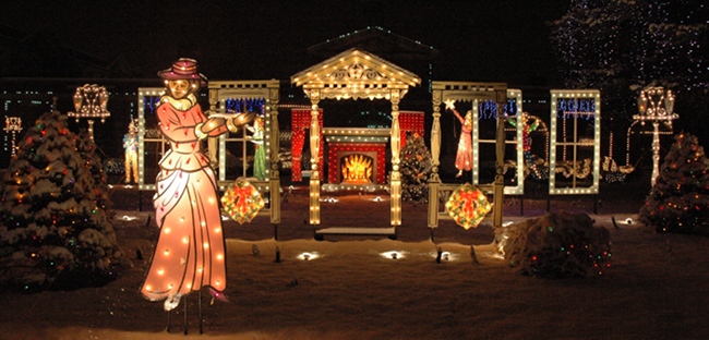 2009 Holiday Lighting Display at GE Lighting & Electrical Institute, Nela Park, East Cleveland, Ohio, in Snowfall