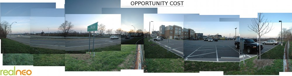 "Opportunity Cost" REALNEO Header featuring Mittal Cleveland Works and I-490 pollution - planned to increase with construction of Federally subsidized "Opportunity Corridor" freeway extension, adjacent to new Federally subsidized public housing that places residents at risk of genetic mutation, Alzheimer's, asthma, cancer and other health hazards - does this make sense?