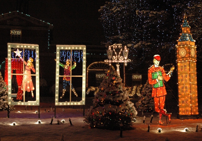 2009 Holiday Lighting Display at GE Lighting & Electrical Institute, Nela Park, East Cleveland, Ohio, in Snowfall