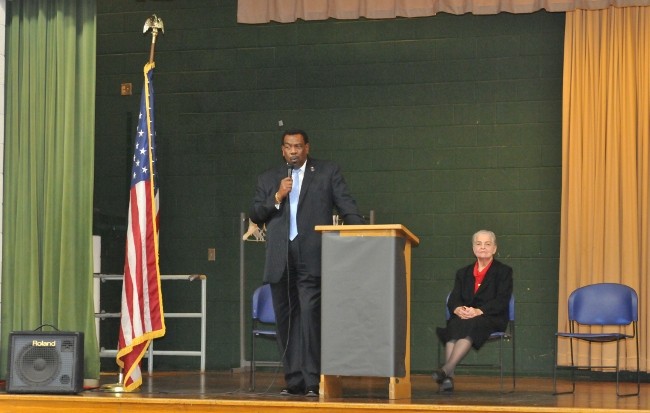 Cincinnati Civil Rights leader and former Cincinnati NAAPC Chapter President Marian Spencer with current President Christopher Smitherman at Taft STEM Elementary School for MLK Day 2011