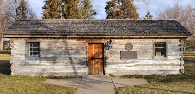 Original Pony Express station - log cabin in Gothenburg, Nebraska, circa 1854