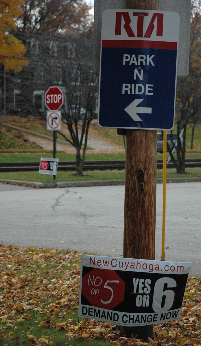 Illegal Issue 6 signs at RTA property, Shaker Heights