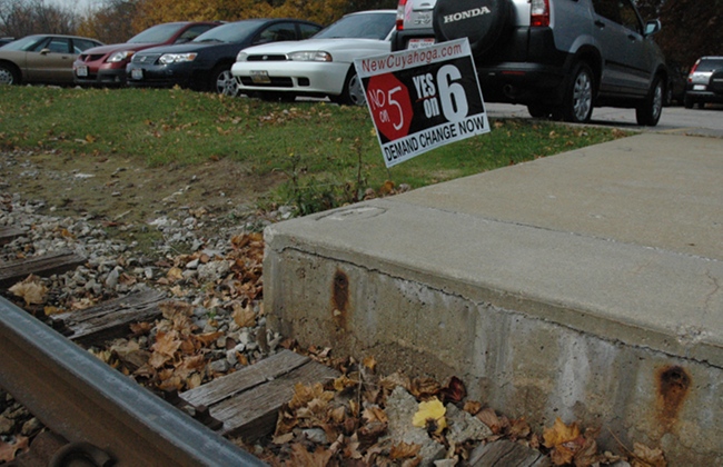 Illegal Issue 6 Sign on RTA Property in Shaker Heights