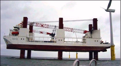 A Ship With Legs, Used For Erecting Wind Turbines A Ship With Legs, Used For Erecting Wind Turbines
