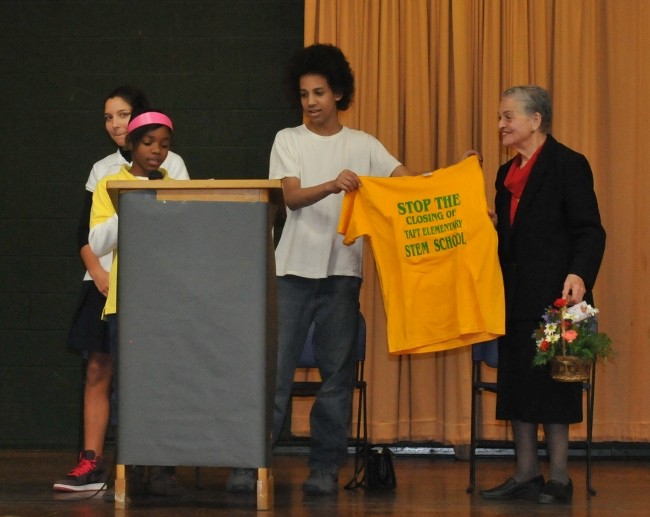 Cincinnati Civil Rights leader Marian Spencer with student at Taft STEM Elementary School MLK Day 2011 Taft STEM Elementary School is scheduled for closing and these students are fighting for the survival of their school