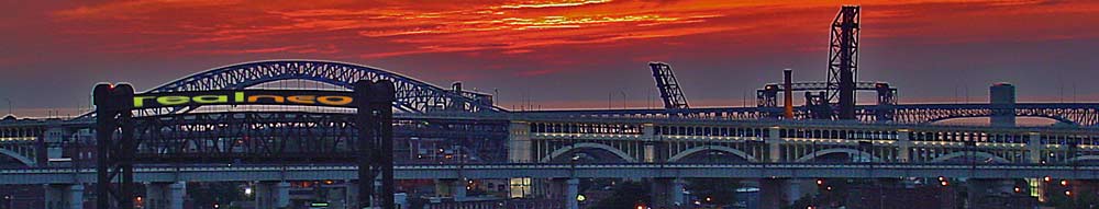 image jeff buster cleveland bridges from Lorain bridge at sunset