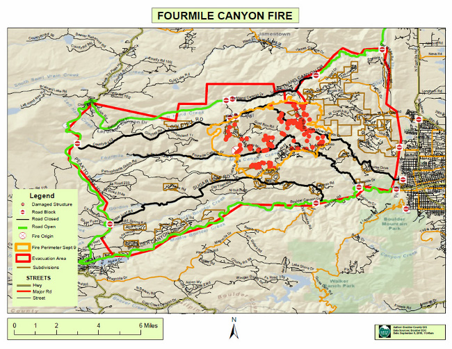  Fourmile Canyon Wildfire, West of Boulder, Colorado, September 2010 - map of Fourmile Canyon Wildfire area