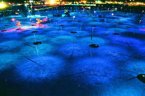 Closer view of blue lighted desert area Closer view of blue lighted desert area