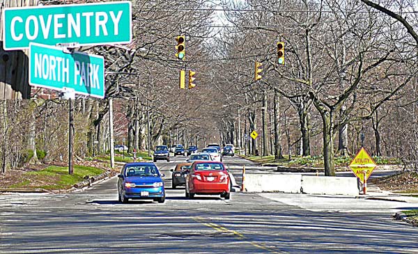 cleveland water department jersey barriers across drive lane coventry and north park cleveland heights ohio