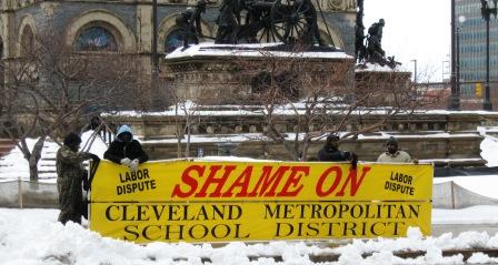Civil War Memorial and CMSD picketeers