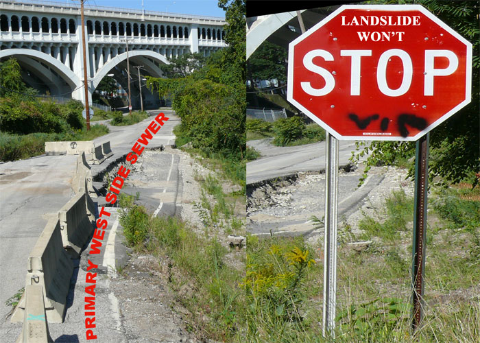 sewer under cracking street irishtown bend cleveland ohio