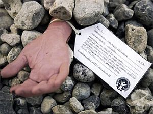 Hand of woman stoned to death