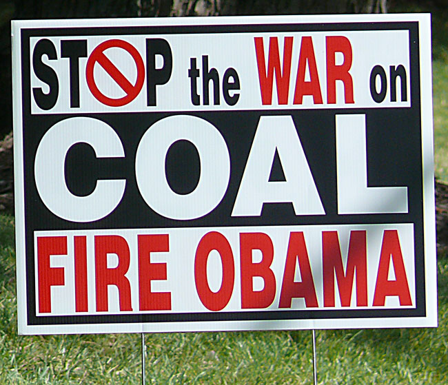 stop the war on coal fire obama murray energy corp lawn sign who created this sign